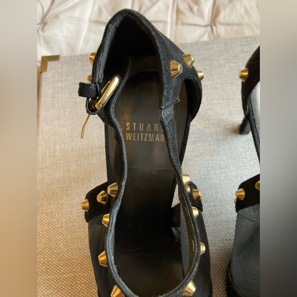 Stuart Weitzman black with gold stud heel shoes - Picture 4 of 7